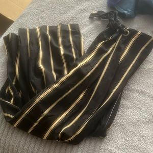 Black and yellow striped wide leg capri pants
